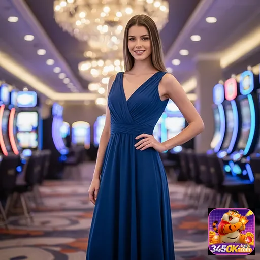 Mulher elegante em um cassino, destacando o estilo sofisticado de 345ok.
